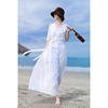 2023年苎麻吊带连衣裙女白色，仙女裙棉麻女装，长款夏季度假袍子