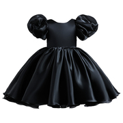女童礼服公主裙洋气可爱2024小女孩表演出服黑色泡泡袖连衣裙