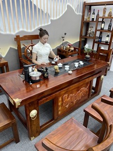 老船木茶台新中式实木功夫茶几桌椅组合办公室家用一体商务泡茶桌