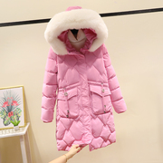 冬装大毛领连帽棉袄免洗亮面羽绒棉衣女中长款收腰加厚棉服外套潮