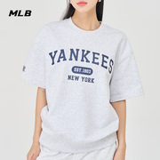 MLB灰色短袖男女装学院风情侣T恤2024夏季运动半袖3ARSV0143