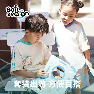 SOFTSEASON儿童短袖夏季亲子装纯棉短袖T恤卡通印花百搭宽松半袖