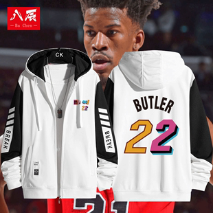 2023黑白拼色卫衣外套热火季后赛22号吉米巴特勒篮球城市版球衣