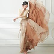 中国古典舞蹈服720度飘逸半身裙细带，双层大摆裙民族风舞台表演服