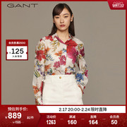 GANT甘特春夏女士气质优雅复古花卉印花丝棉透气长袖衬衫4320163