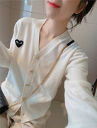 hisongsong100%羊毛白色爱心开衫，高级V领设计款，自留春