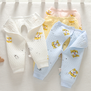 新生婴儿保暖裤三层夹棉腰围，可调节内衣裤0-3-6个月9男女宝宝裤子