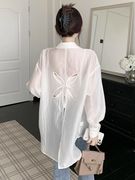 蝴蝶结镂空防晒衣女，春季2024外搭开衫白色小众，高级感衬衫外套