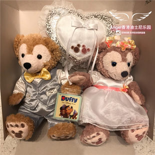 香港迪士尼乐园达菲熊雪莉(熊，雪莉)玫，结婚装扮卡通毛绒公仔婚车娃娃