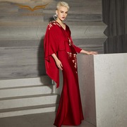 创意狐婚礼红色礼服高端晚礼服，2024宴会连衣裙，气质妈妈礼服裙