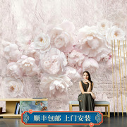 美式壁布手绘抽象花朵壁纸，客厅电视背景墙布卧室，沙发餐厅墙纸壁画