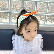 韩版儿童水果卡通印花拼色兔耳朵蝴蝶结发箍公主头扣发扣发饰