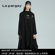 Lapargay纳帕佳2023女装冬季黑色中长款毛呢大衣休闲针织外套