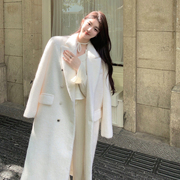 FairyJiang春季白色毛呢外套女中长款宽松加棉韩系高级感羊毛大衣