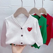 小童针织开衫男童毛衣春秋季纯棉婴幼儿宝宝红色儿童上衣
