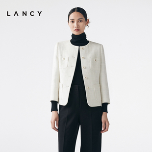 LANCY/朗姿春季白色法式气质小香风外套女士短款高端圆领上衣