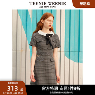 teenieweenie小熊奥莱秋冬学院，风甜美少女感格纹，a字裙连衣裙