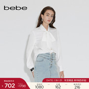 bebe2023春夏系列女士，时尚蝴蝶结宽松气质直筒长袖衬衫160104