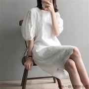 法式白色蕾丝连衣裙2024夏季甜美知性宽松显瘦大码a字中长款