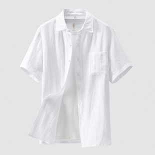 100%纯亚麻衬衫男士短袖夏季麻料中国风复古休闲上衣中式纯色半袖