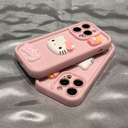 日韩立体hellokitty猫适用iphone15pro苹果13手机，壳11亲肤感14pro少女，粉15promax全包镜头14promax软15手机套