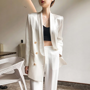 醋酸小西装外套女士春秋韩版英伦风设计感小众常规双排扣西服