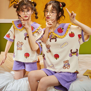 洋气卡通母女纯棉睡衣亲子装短袖韩版女孩可爱甜美大中小童家居服