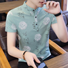 中国风夏季短袖t恤男上衣立领纯棉，打底衫男装潮流学生青年polo衫