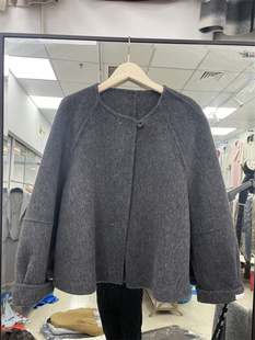 双面羊绒大衣女短款2024春季韩版宽松圆领小个子羊毛呢子外套