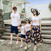 儿童T恤短裤长裤亲子装套装夏季N7小雏菊沙滩服海边家庭装母女装