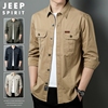 jeep工装长袖衬衫，男春秋季中年大码衬衣外套，男式纯棉休闲夹克