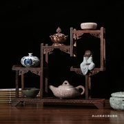 鸡翅木博古架中式小多宝阁茶具架子，实木置物架茶壶架摆件架展示架