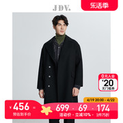 JDV男装商场同款春秋黑色时尚羊毛呢大衣廓形户外休闲外套