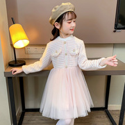 女童公主裙早秋韩版加绒，立领蓬蓬裙小女孩冬装连衣裙.