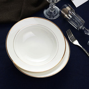唐山骨瓷盘子8英寸菜盘餐盘深盘子家用9英寸大瓷盘子金边盘子