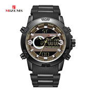 mizums电子表8010男士手表钢带，表男表运动男士手表双机芯电子表