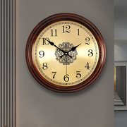 中式轻奢挂钟客厅家用时尚约实木圆形时钟表欧式壁挂表