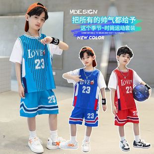 儿童篮球服套装2024夏季男童短袖速干衣帅气中大童运动两件套