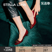 stellaluna女鞋，春季高跟鞋复古欧美风浅口皮带扣螺旋跟单鞋