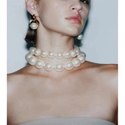 欧美复古宫廷风大号高品质，暖色珍珠choke项链时尚，双层颈链锁骨链