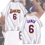 湖人队詹姆斯6号紫金球衣发带，詹戴维斯短袖篮球，训练半袖男女t恤衫