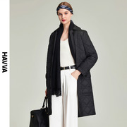 HAVVA2023冬季棉服女中长款设计感小众时尚黑色棉衣外套A2822