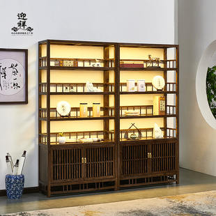 新中式实木展示柜榆木博古架，茶叶店展示架普洱茶饼，柜茶叶店置物架
