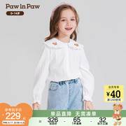 PawinPaw卡通小熊童装24年春季女童纯棉洋气娃娃领长袖衬衫