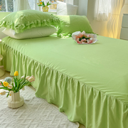 绿色床裙单件褶边床罩席梦思保护套小清新简约床垫防滑防尘固定罩