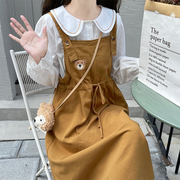 娃娃领长袖衬衫背带裙两件套装2024秋季甜美可爱学院风连衣裙
