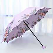 太阳伞双层两面花色防紫外线黑胶防晒三折波浪边晴雨两用遮阳伞女
