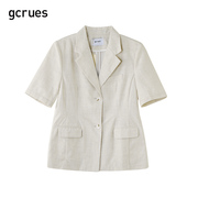 gcrues棉麻西装女薄款西服，2024夏季商场，同款开衫短袖外套上衣