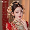 新中式复古红色水晶琉璃花，古装新娘头饰，半冠流苏结婚汉服婚礼发饰