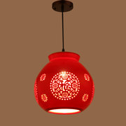 中式红灯笼阳台灯过道玄关，红色吊灯中式陶瓷，乔迁阳台红灯笼吊灯